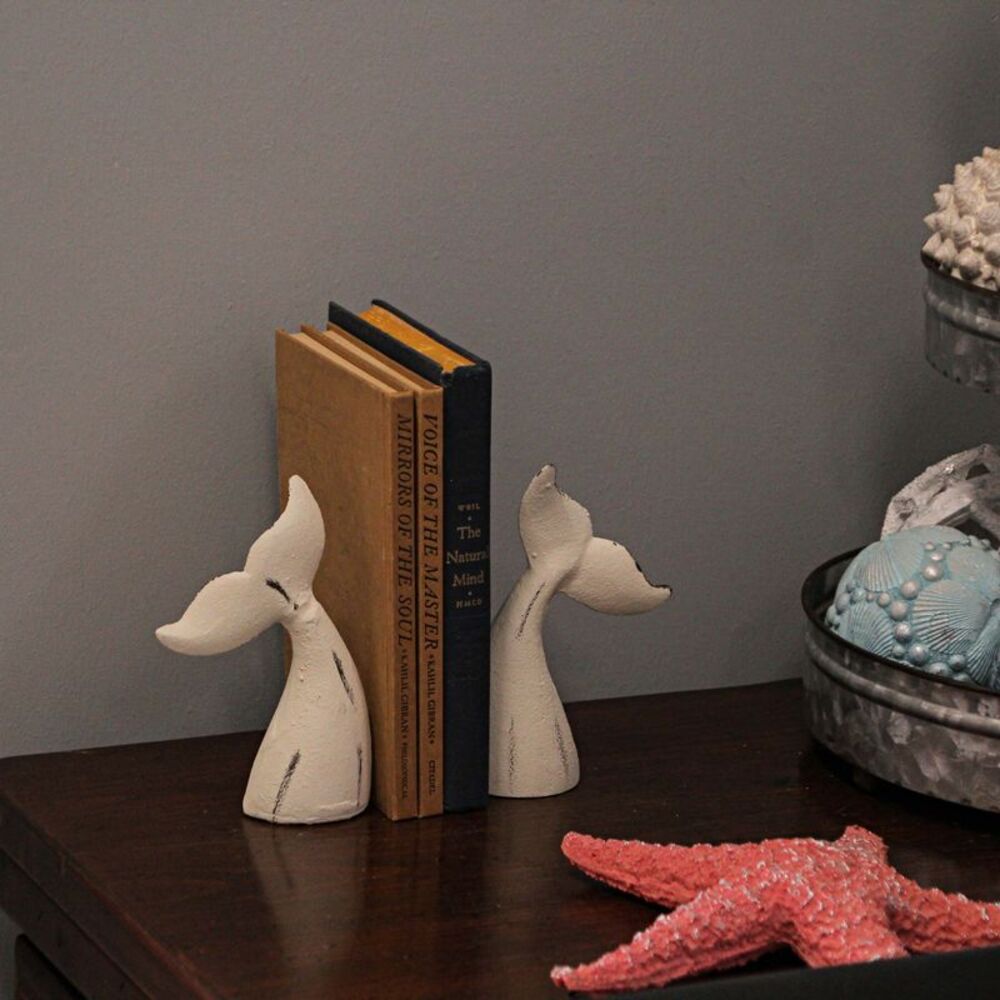 Set of 2 Nautical Cast Iron Whale Tail Decorative Bookends